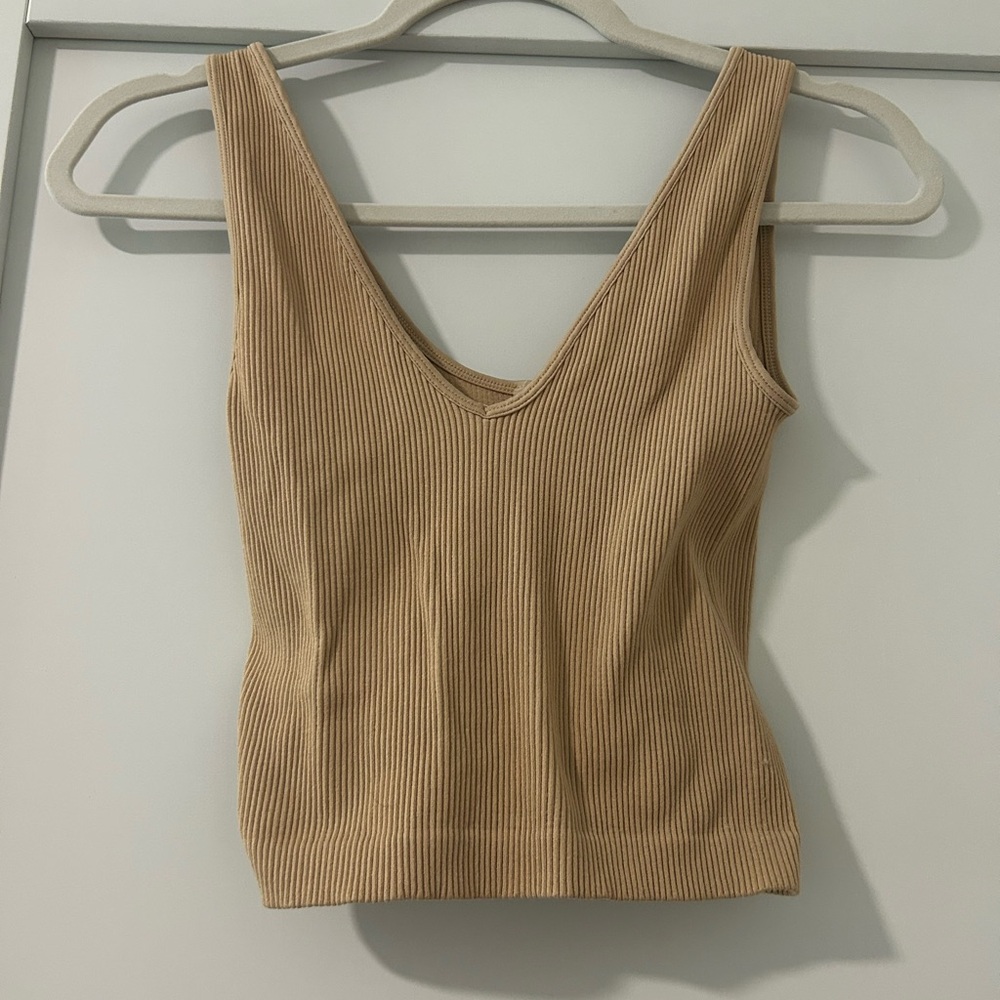 Dynamic Tan Ribbed Women's Top